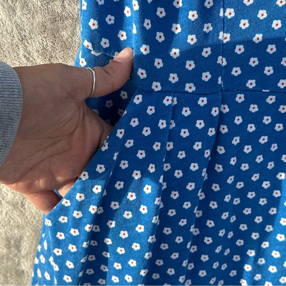 Boden Daisy Print Phoebe Cotton Sheath Dress US 6 Blue Pockets Knee Length Polka - Picture 5 of 15